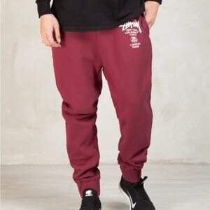 Stussy Men's Burgundy-Red World Tour Joggers Cotton